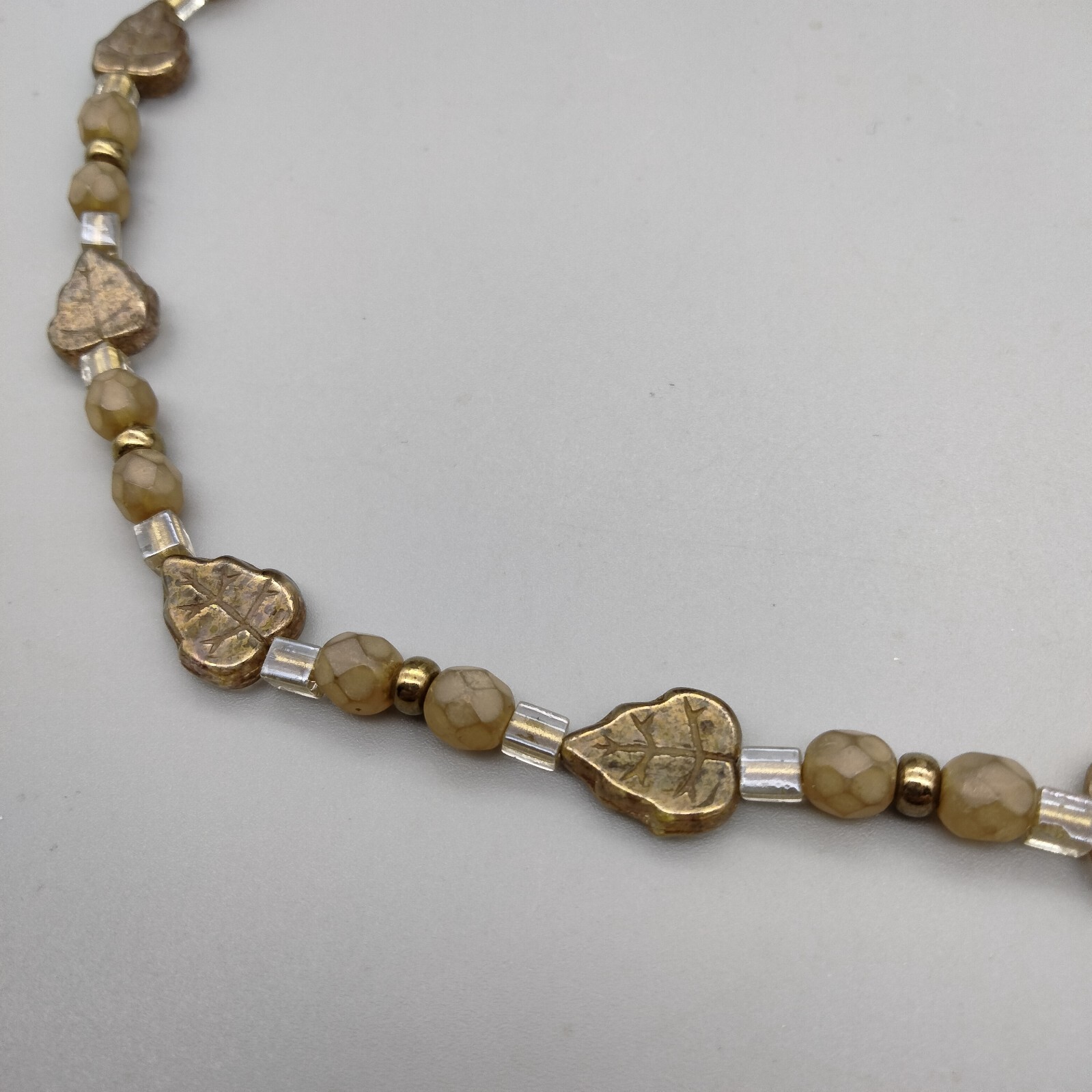 CottageCore Art Glass Necklace 17″ Artisan Made Leaves Bronze Tone Gorgeous