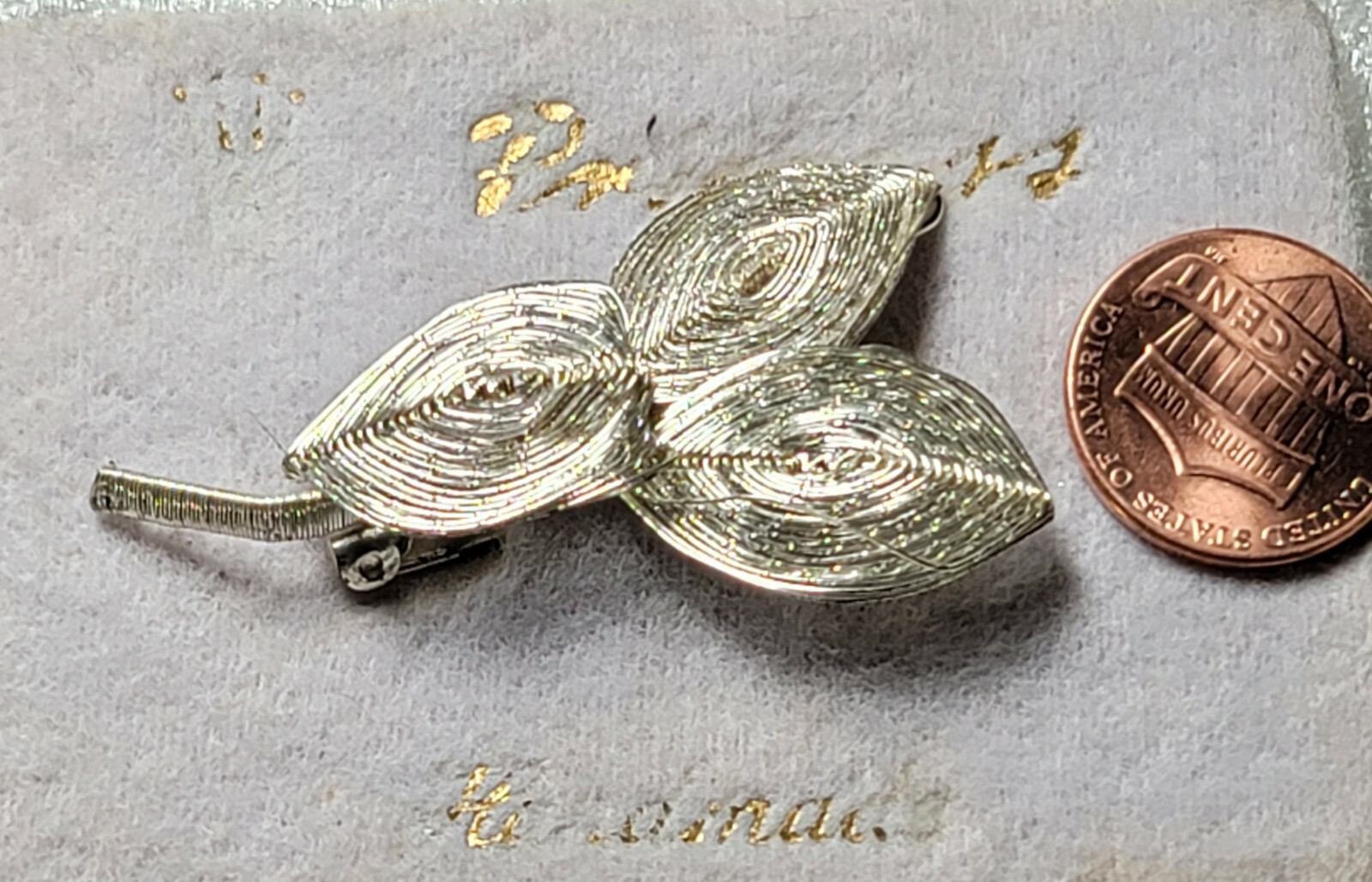 Vintage signed PRINCESS JEWELRY GERMANY Silver Cannetille Brooch on Store Tag