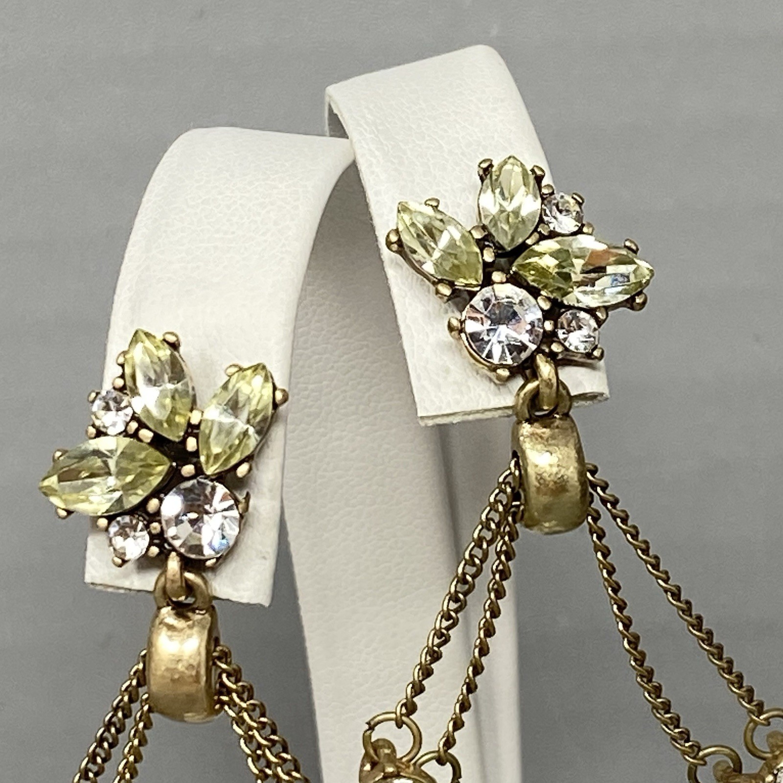 Rhinestone Earrings Chandier Dangle Drop Hoop Yellow Glass Pave Pierced 2.5″
