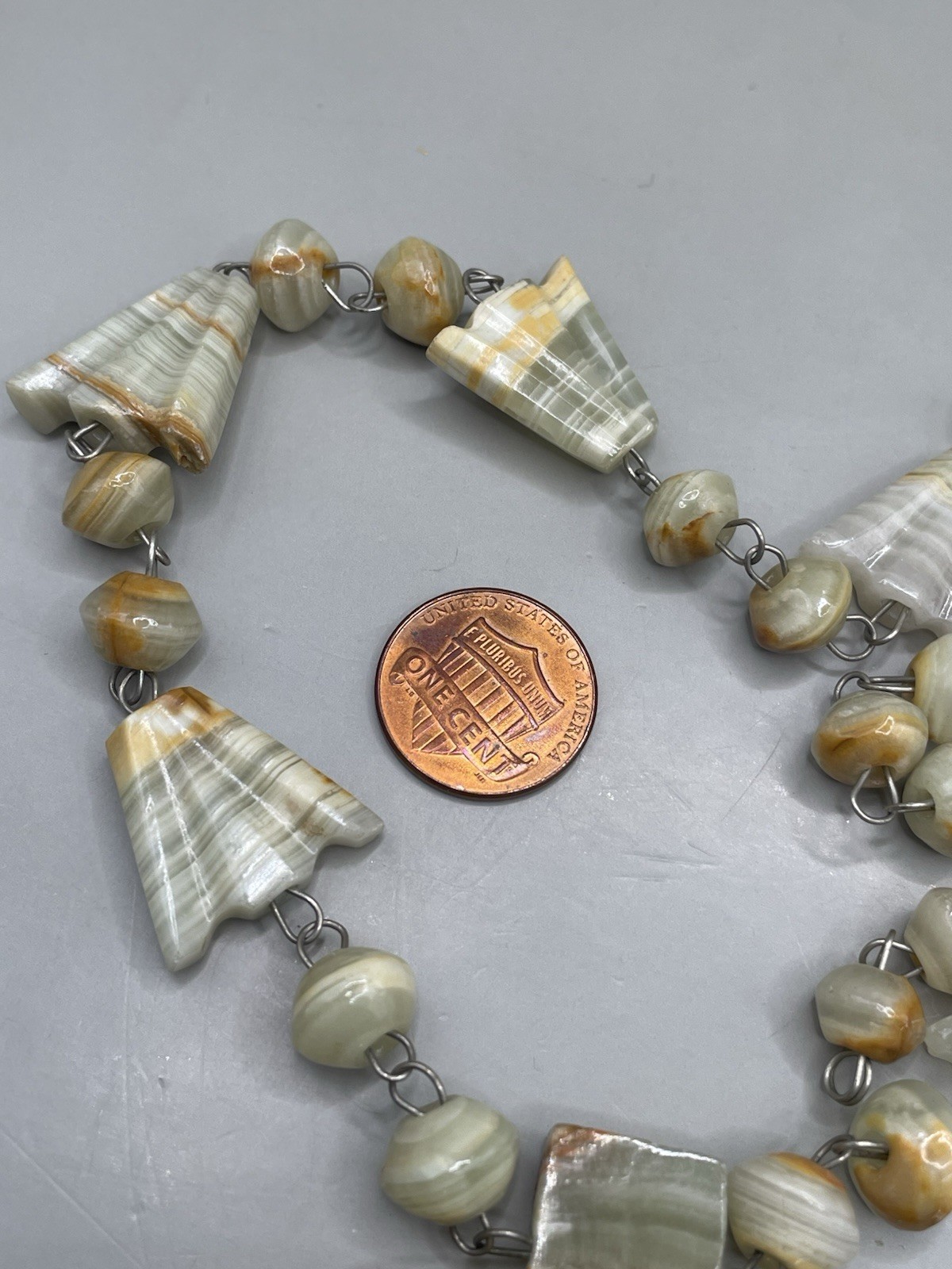 Vintage READ! Mexican Multicolor Onyx? Aztec Carved Pendant Beaded 29” Necklace