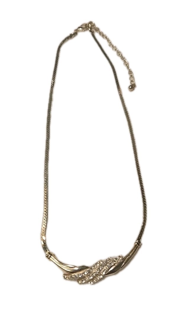 Avon Rhinestone Bib Necklace 16″ Gold Tone Herringbone Chain 3″ Extender
