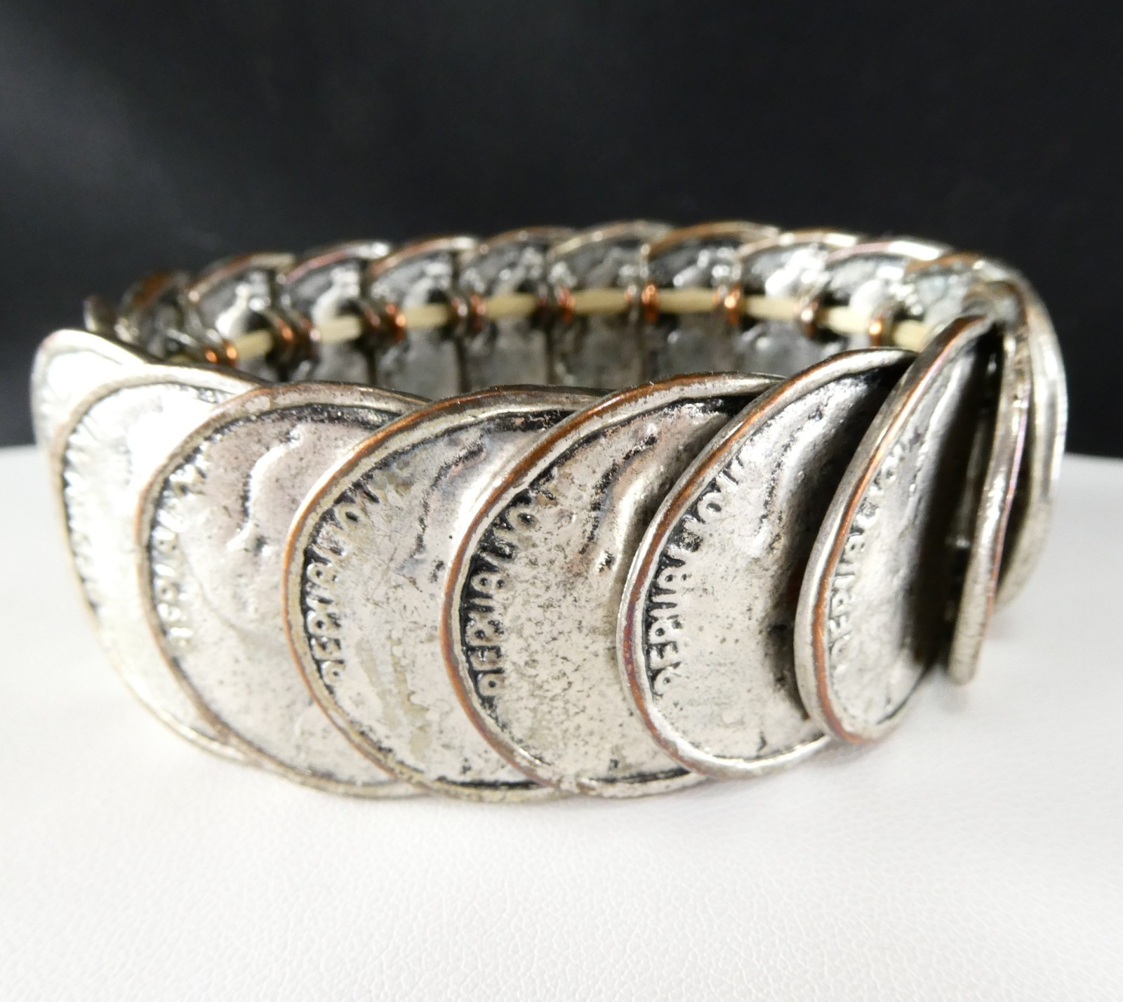 Vintage Silver Souvenir COIN Bracelet Stretch Expansion Large Coins Nice Quality