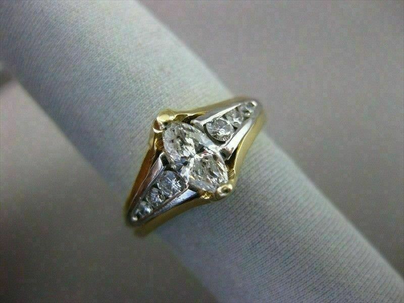 ESTATE .85CT DIAMOND 14K 2 TONE GOLD MARQUISE TENSION SET ENGAGEMENT RING #16335