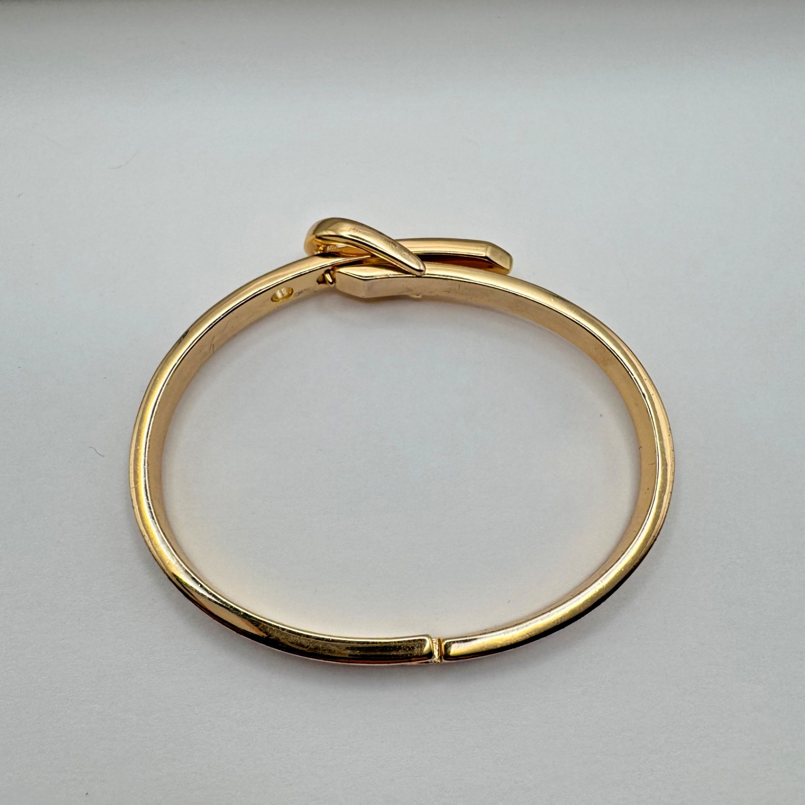 Sleek Gold Tone Belt Buckle Hinged Bracelet Adjustable Statement Bangle 6.5-7”