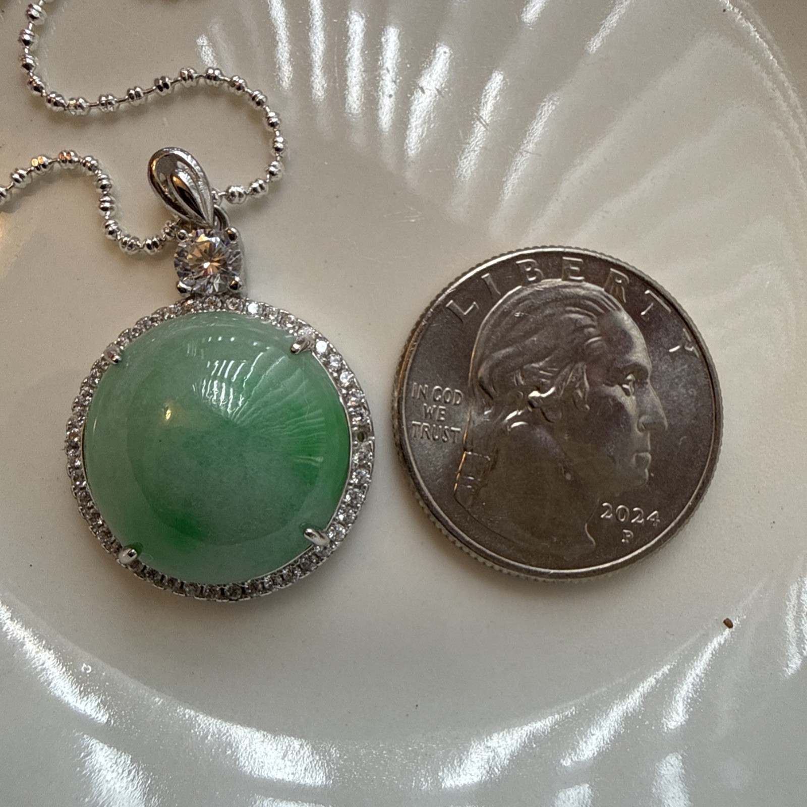 Certified Grade A Natural Jadeite Green Sterling Silver Pendant