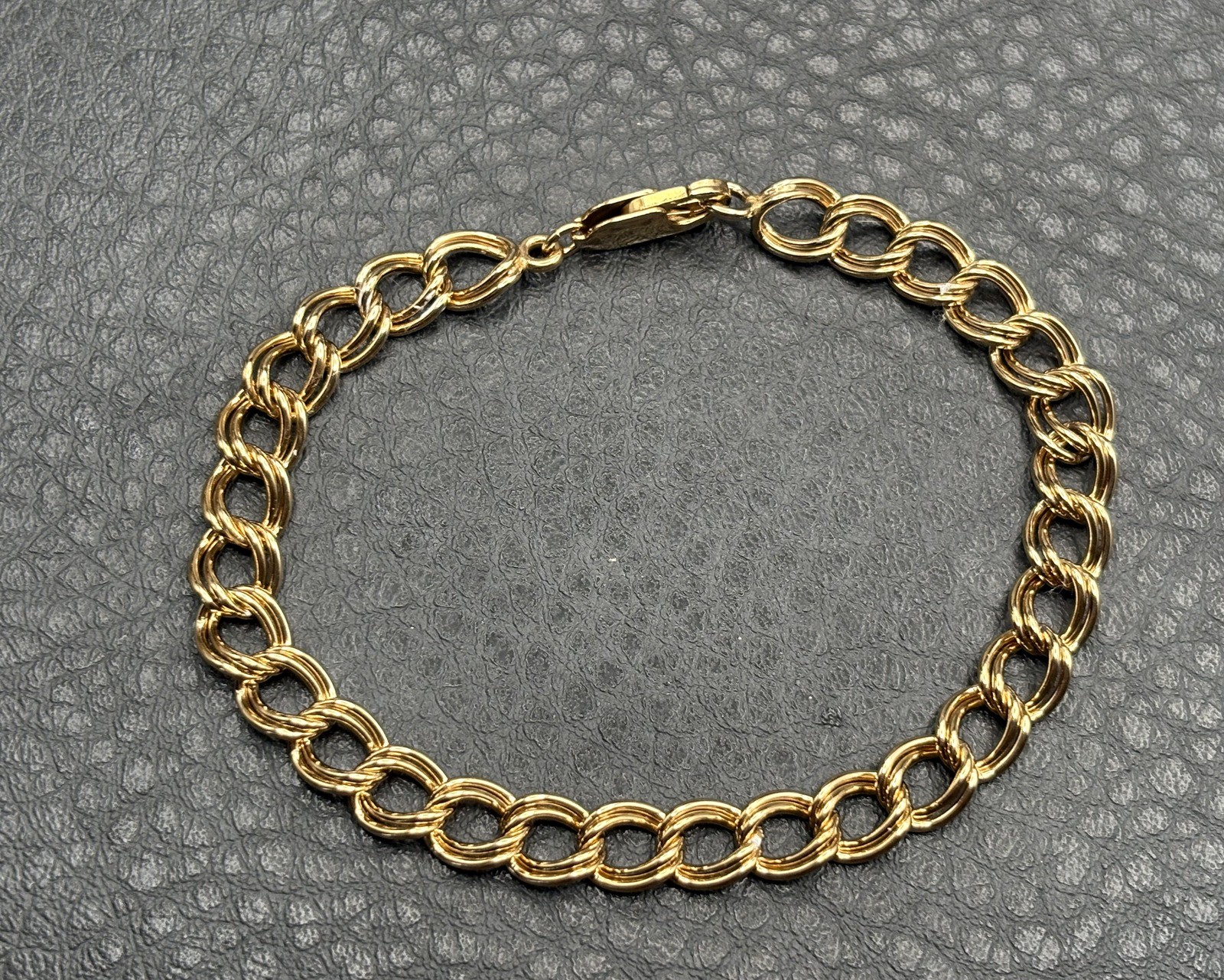 VTG Yellow Gold Fill 6.5MM Double Link Starter Charm Bracelet 7.75”