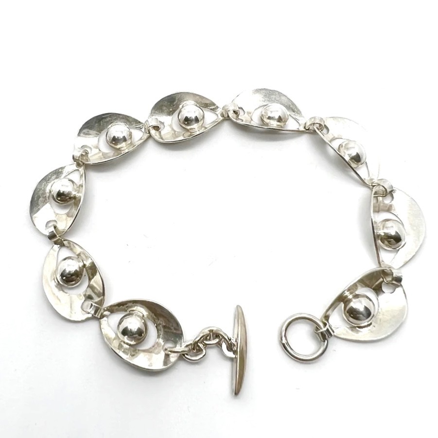 Vintage Sterling H.S Herman Seirsbol Modernist Leaf & Ball 7.25” Link Bracelet
