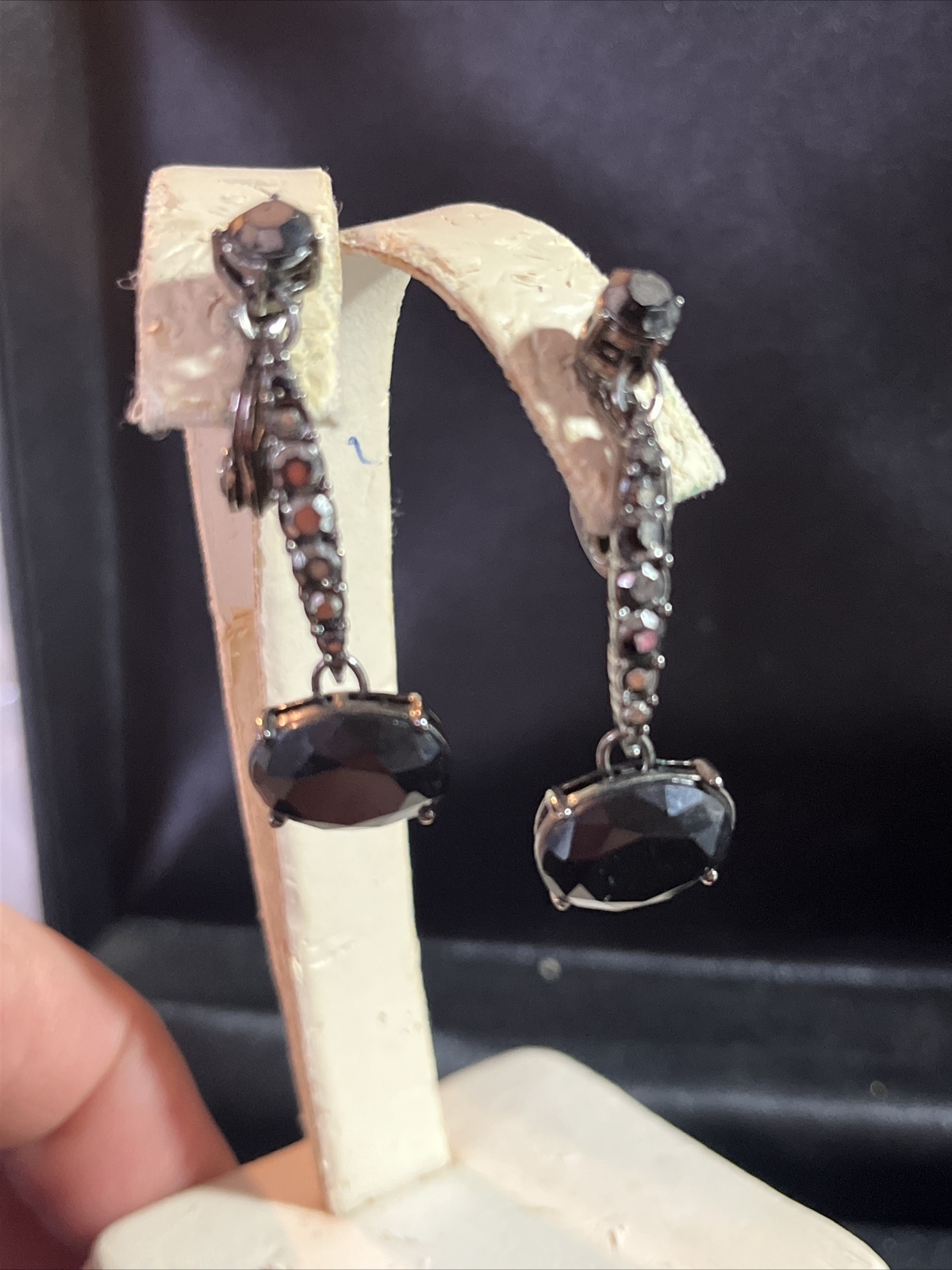 Vintage Money Clip Back Dangle Earrings Black 3-18