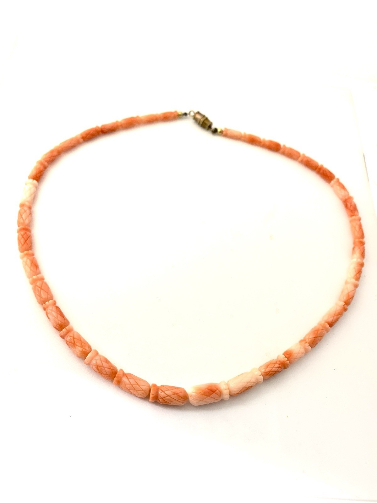 Vintage Carved Genuine Pineapple Carved Coral Bead Necklace Barrel Clasp