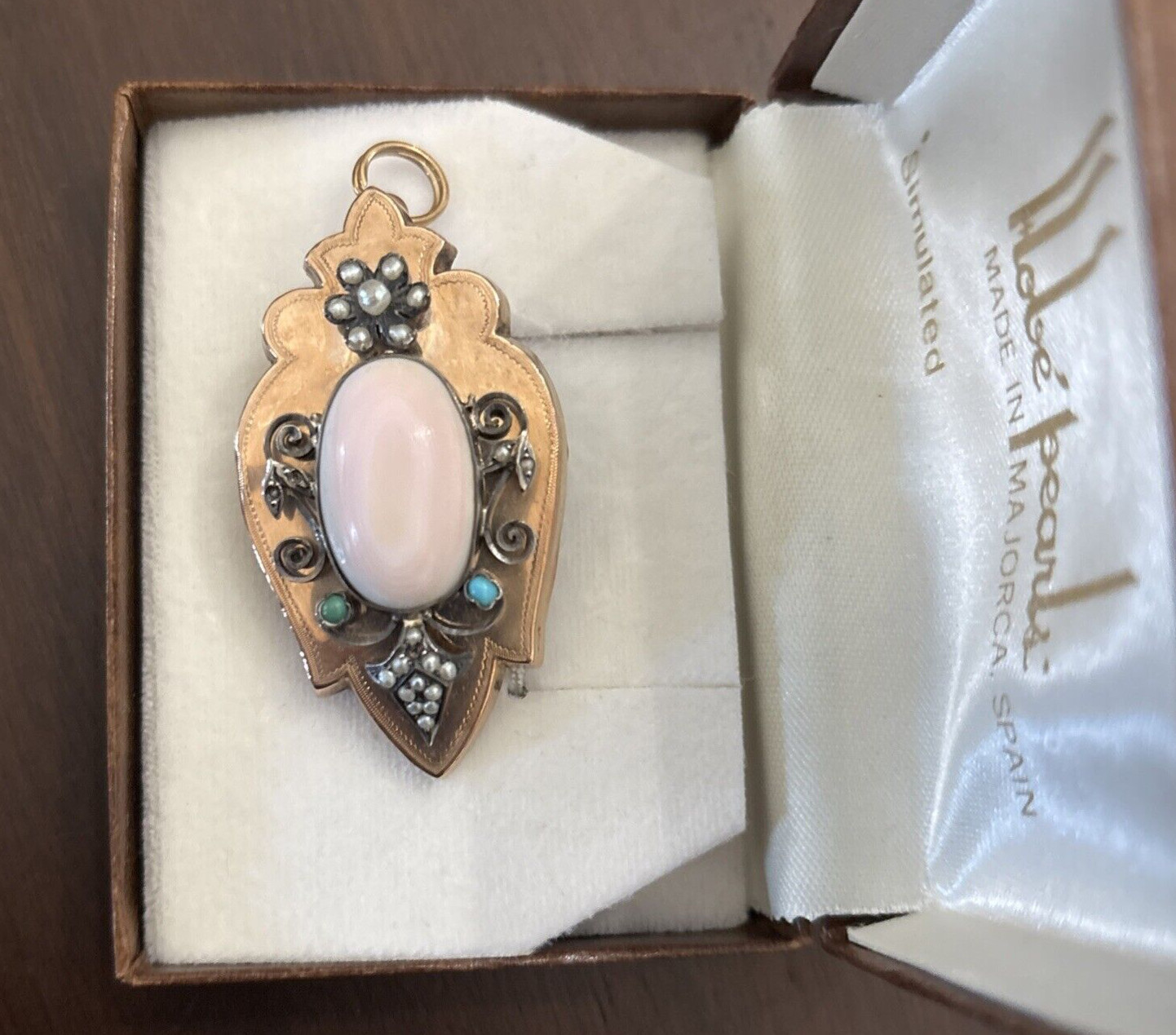 Hobé Brooch/Pendant Vintage Estate Sim Pearls Turquoise