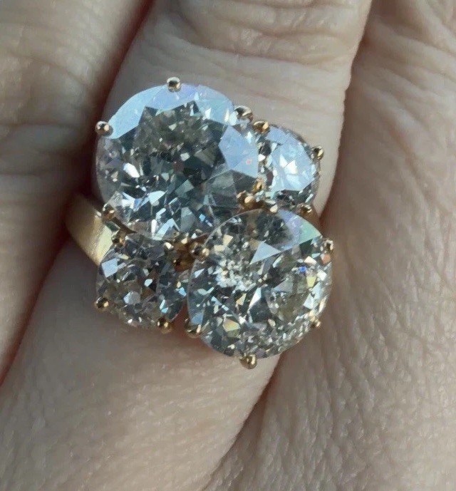 7ct+ Natural Old European Cut Old mine cut Antique Diamond 18k Ring French