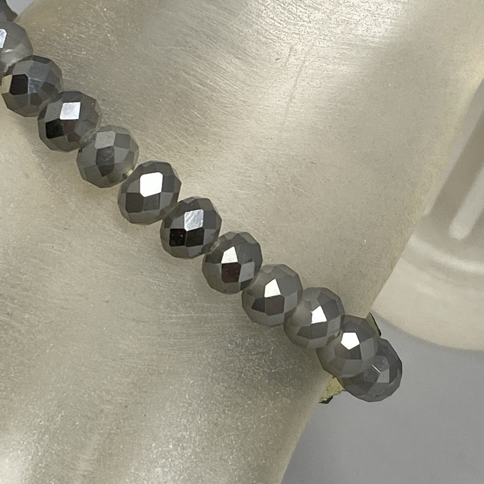 Black Druzy Stone Bracelet Gray Metallic Iridescent Fire Polish Faceted Stretch