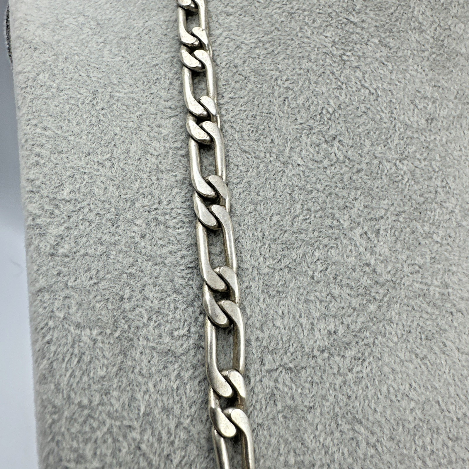 Vtg Custom Textured Reversible 25.5” 67.9g Sterling Figaro 1:1 Chain Necklace