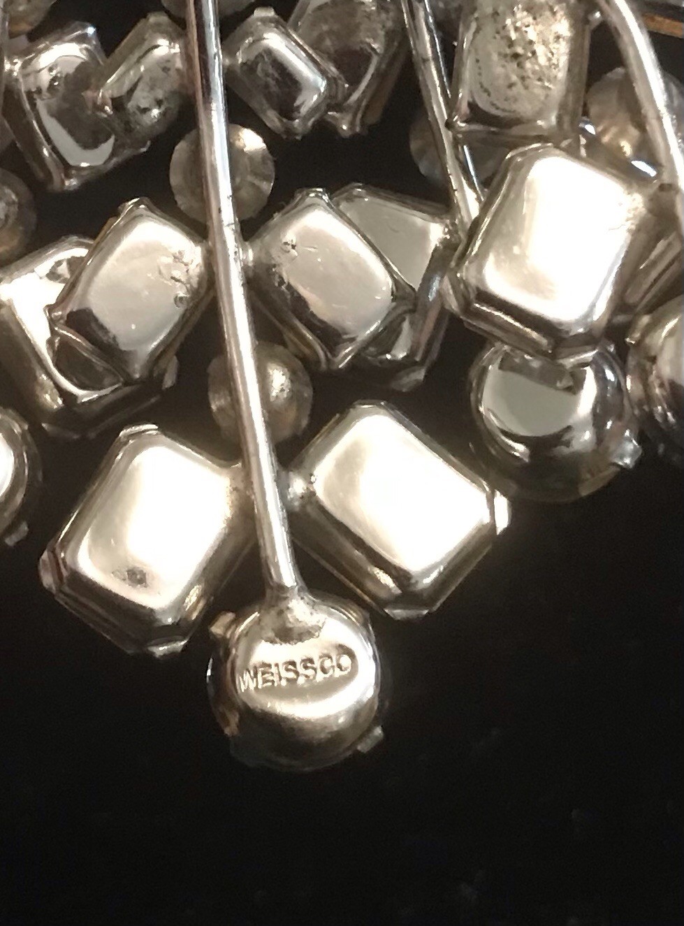 Weiss Pin Clear Stones Layered 2 1/4 Wide Signed