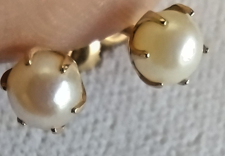 ANTIQUE Victorian BDA 10K Gold 4mm Cultured Pearl Threaded Post Pierced EARRINGS
