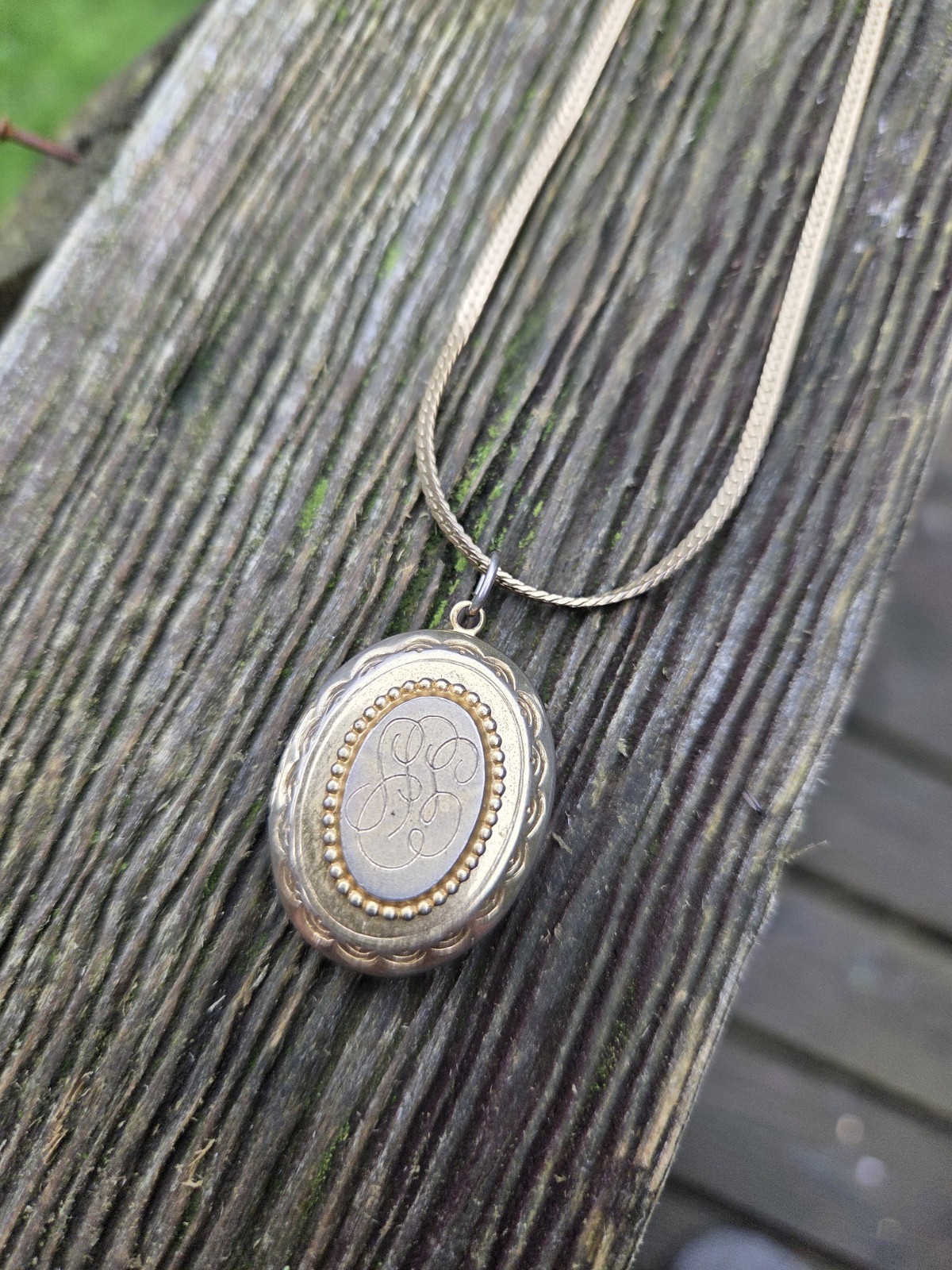 Vintage Ornate Locket Necklace Pendant Engraved Gold Tone Herringbone Chain