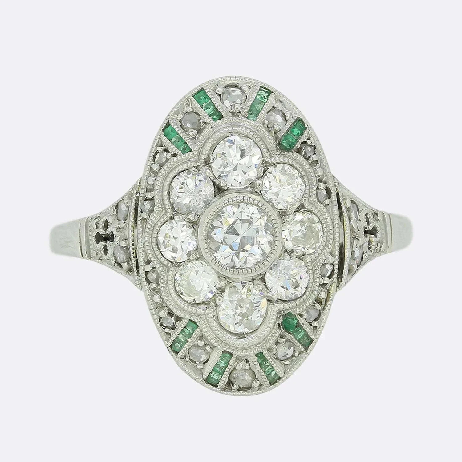 2Ct Art Deco Style Lab Created Diamond & Emerald Wedding 14K White Gold FN Ring