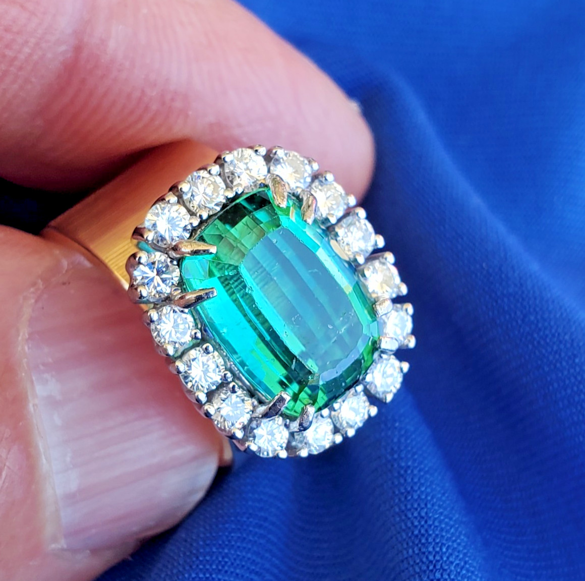 EARTH MINED Sea foam Blue Green PARAIBA Tourmaline DIAMOND Designer Deco Ring