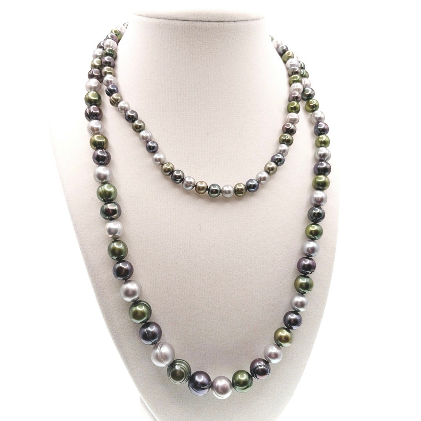 Vintage Tricolor Freshwater Pearl Green Purple White Long Necklace 34”