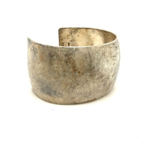 Vintage Signed Ben J. Chavez Navajo Sterling Hammer Works Wide Cuff Bracelet 7