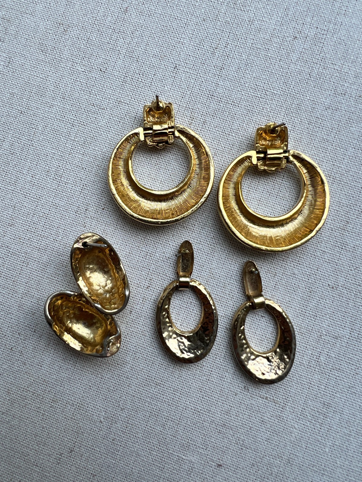 Lot of 3 Vintage White and Gold Enamel Earrings 1980s-90s (No backs)