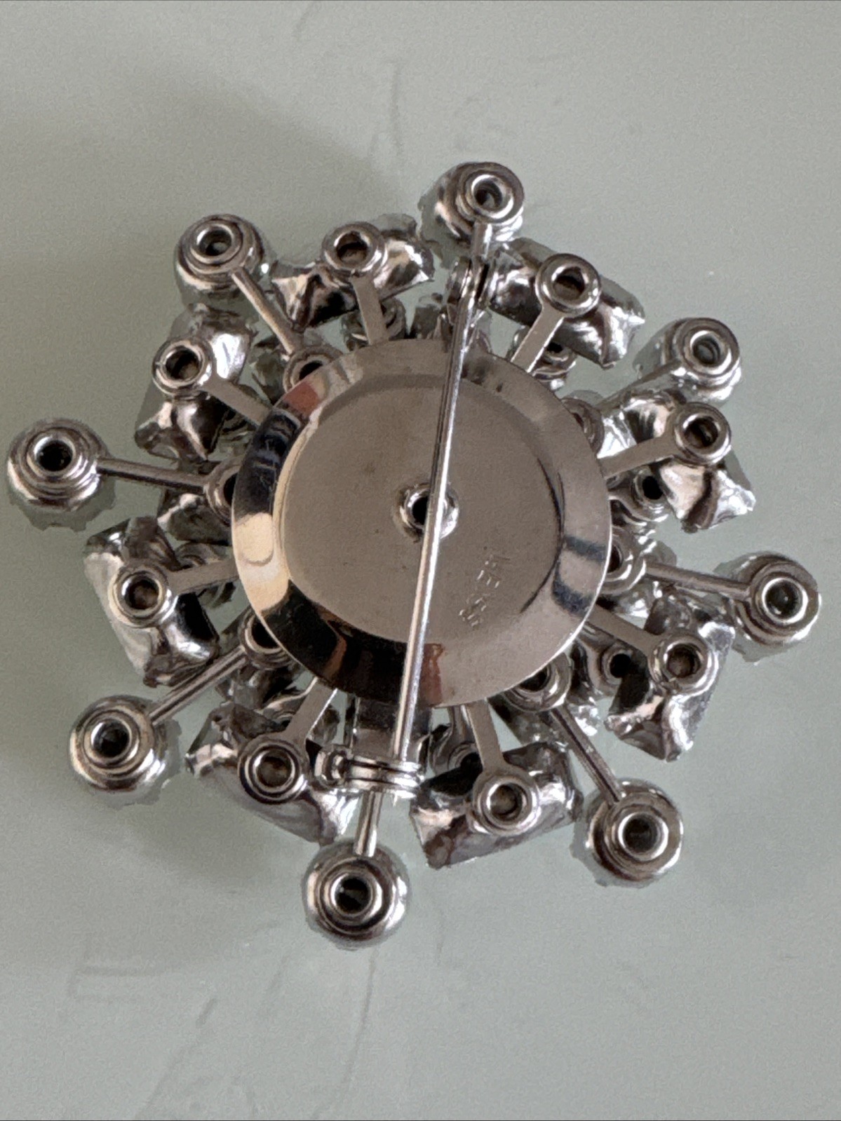 Vintage Weiss Starburst Brooch Silver Tone With White Crystals