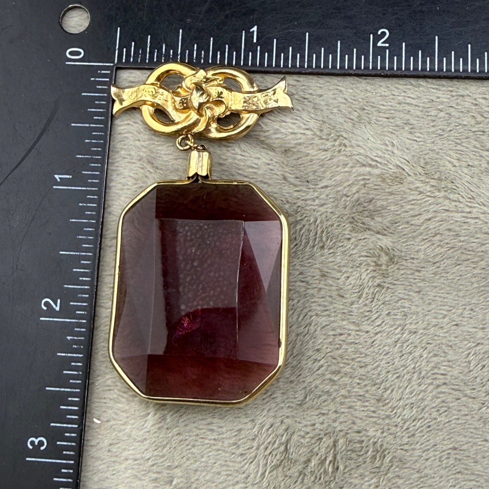 Vintage Signed Purple Faceted Glass Watch Fob Brooch Gold Tone