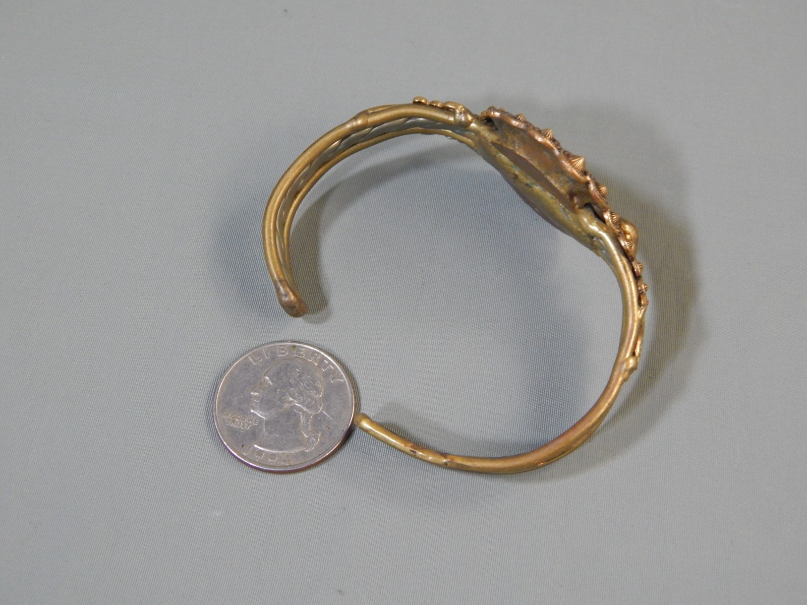 Vintage Handmade Brass Silver Copper Dichroic Glass Brutalist Modernist Bracelet