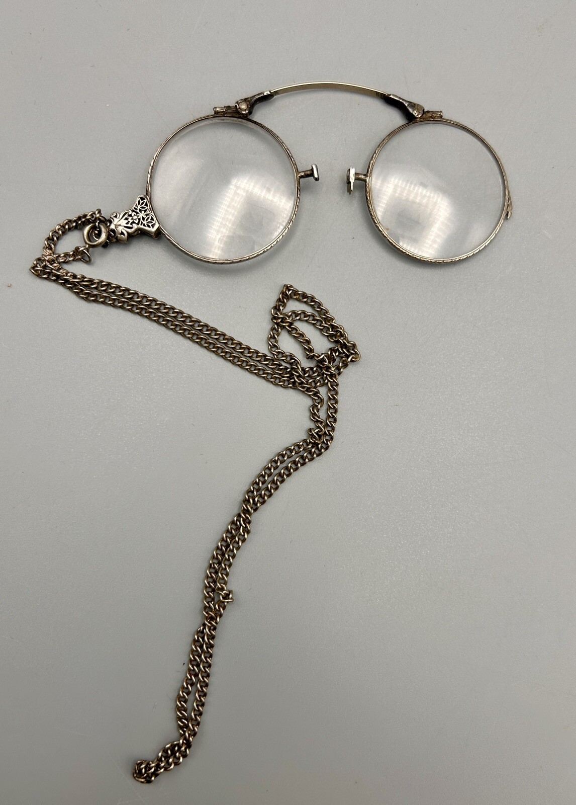Victorian Silver Lorgnette Reading Glasses Pendant Necklace