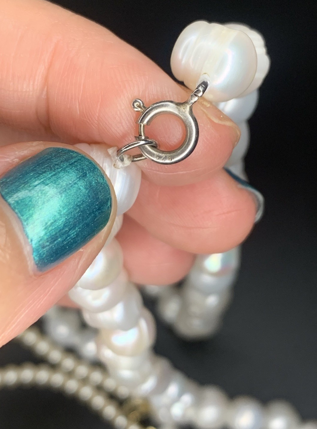VTG Genuine Natural Freshwater Pearl 925 Sterling Silver Clasp Necklace 45cm