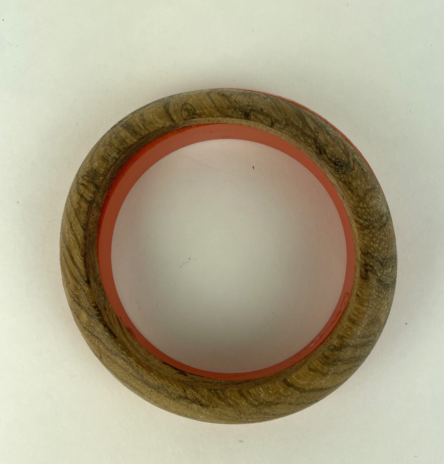 Vintage 1950’s 60s Lucite and Wood Orange Bangle Bracelet 3.25″ Diameter