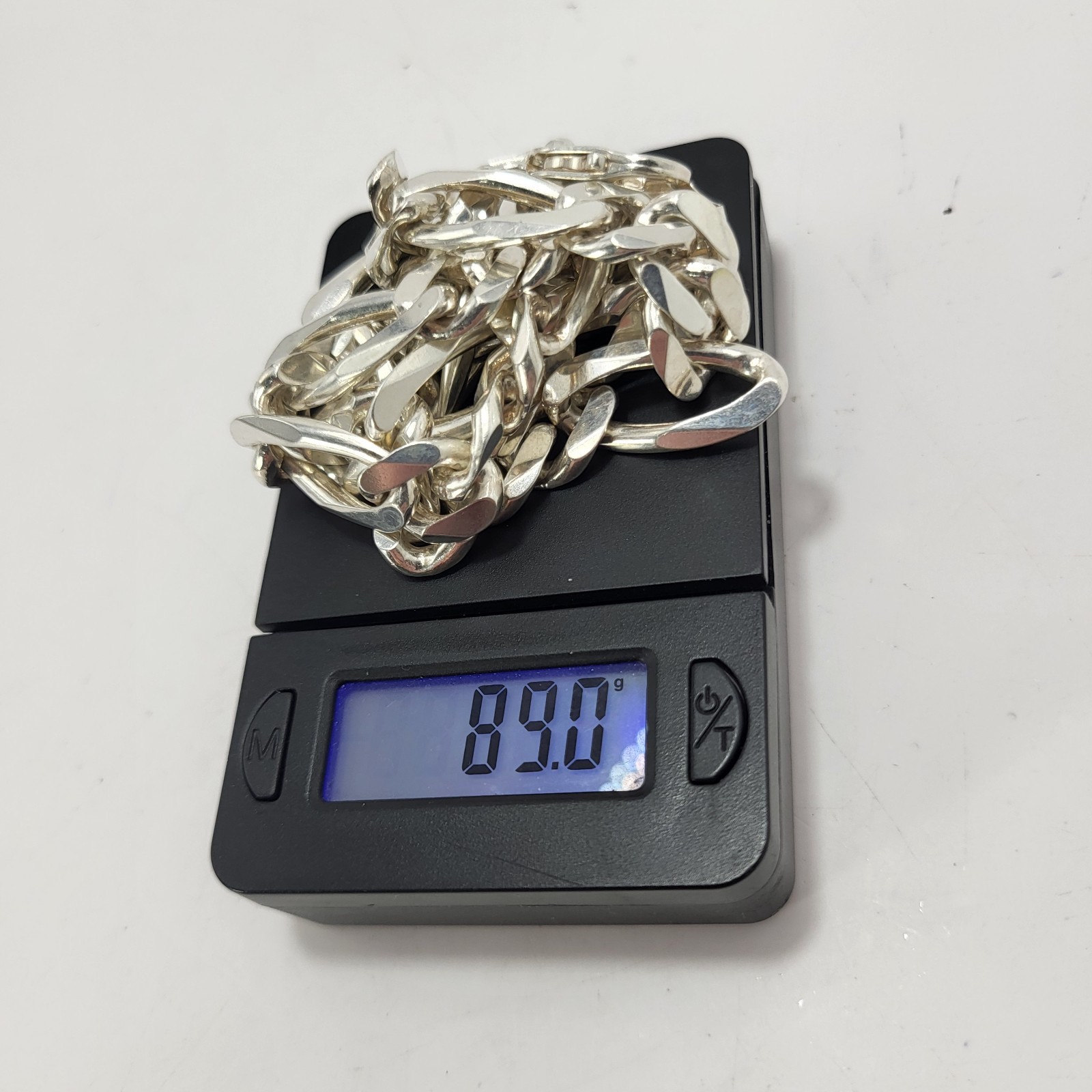 Vintage Italy Figaro Chain Necklace Rhodium Plate 20″ Sterling 89 Grams 11 mm