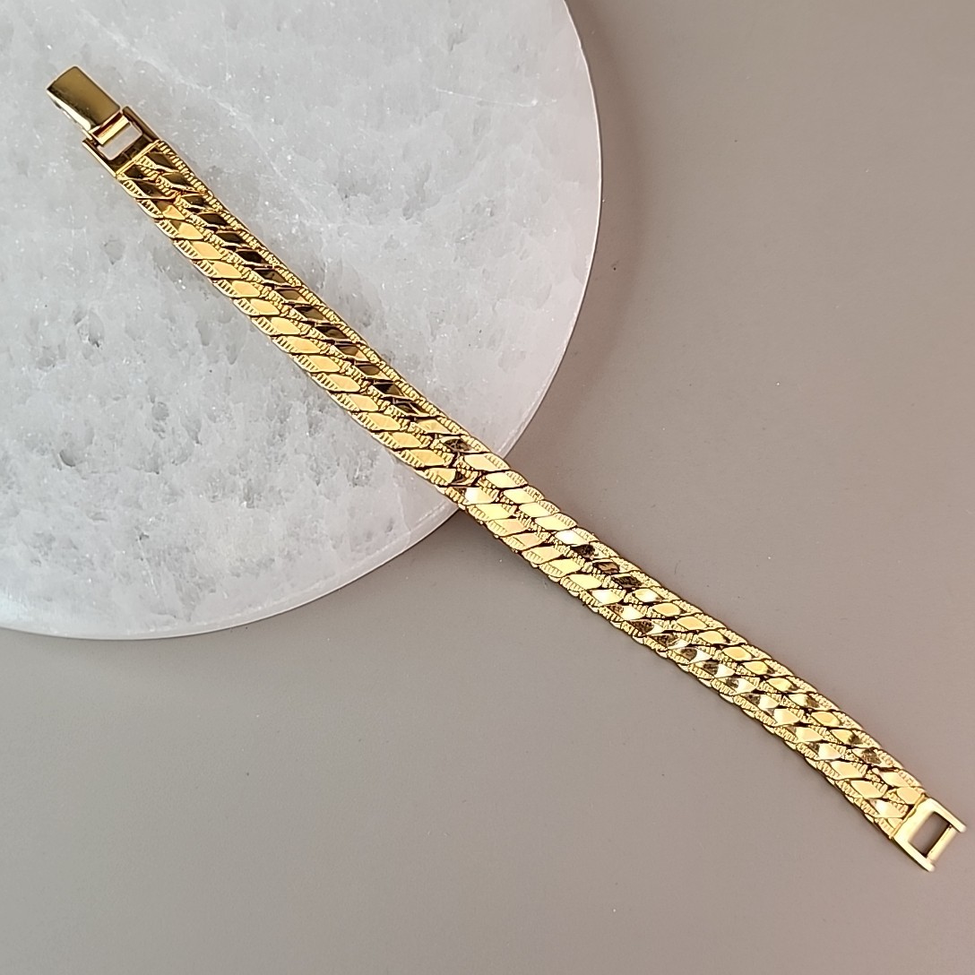 Vintage Napier Chain Bracelet 1cm Gold Tone Herringbone 6.75″