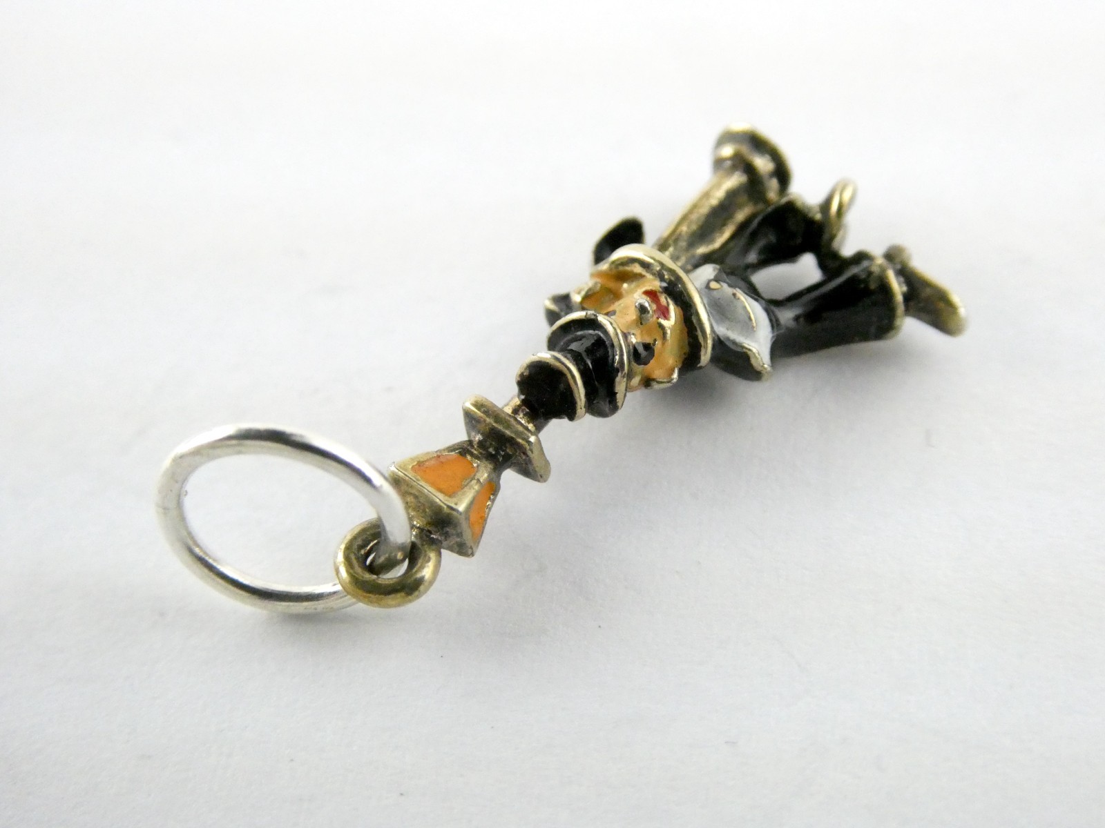 Vintage Sterling Silver Enameled Drunk Person Holding Lamp Post Charm or Pendant