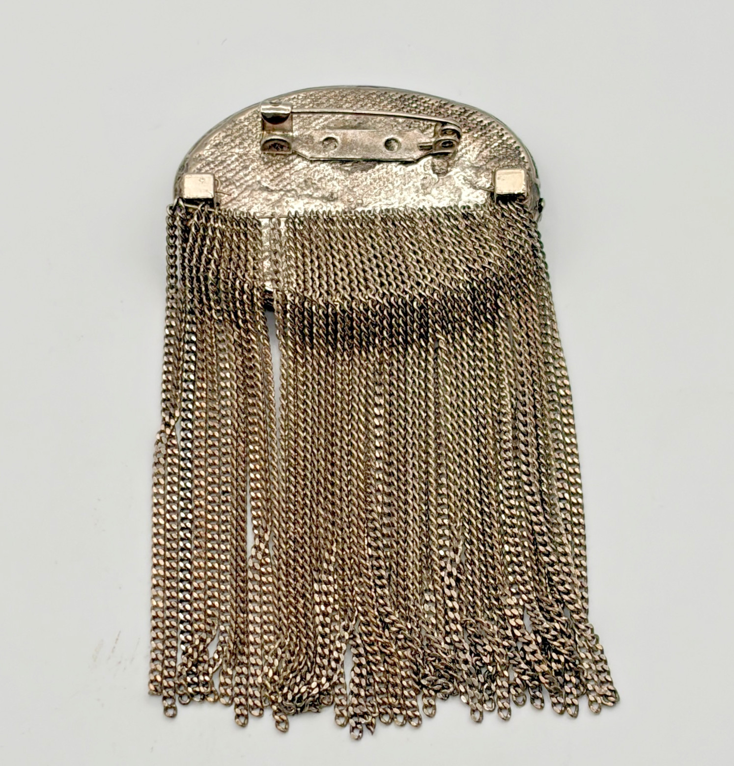 Vintage Modernist Art Nouveau Abalone Shell Waterfall Brooch Pin Fringe Chain