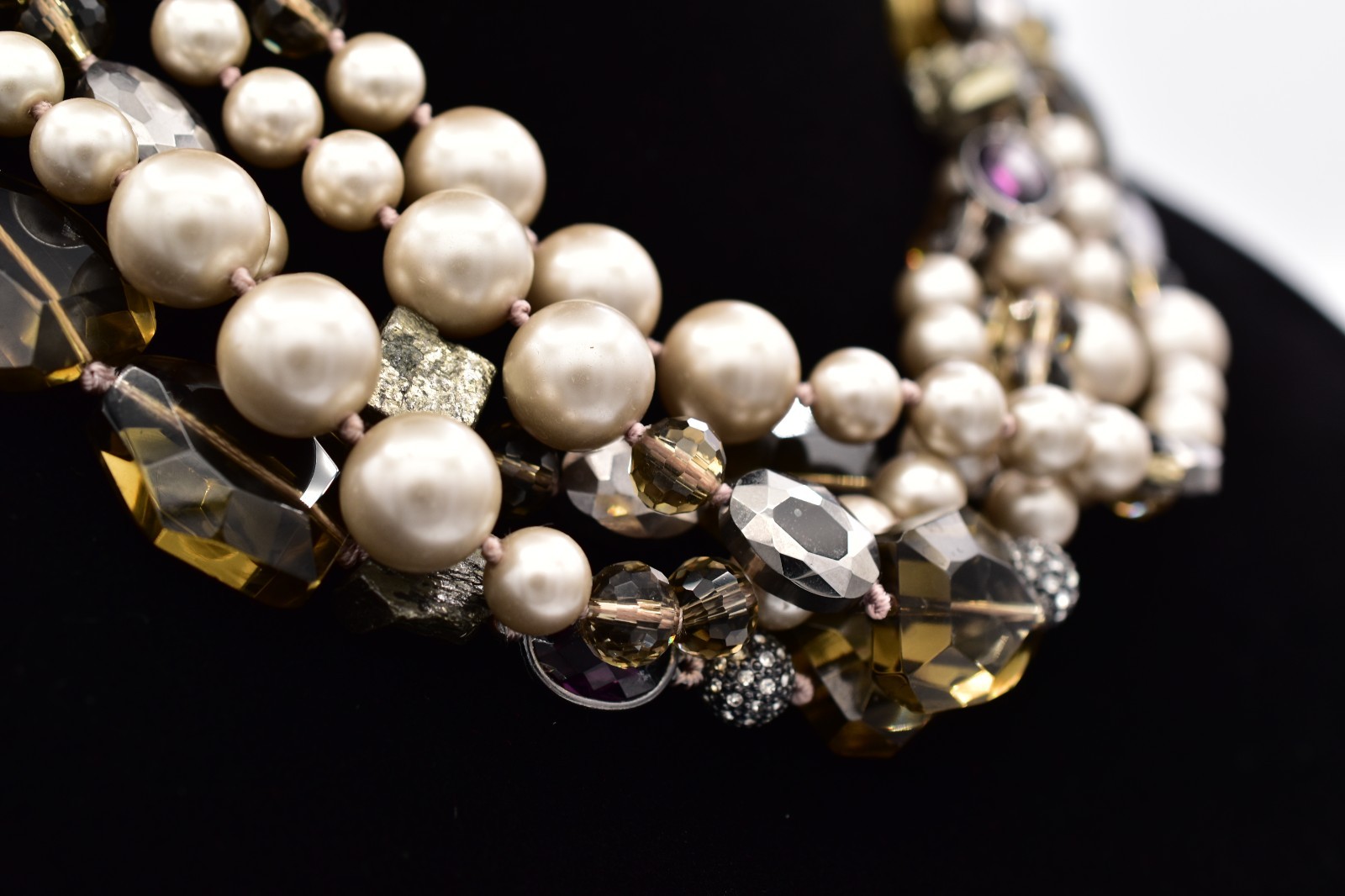 Stella & Dot Multi-Strand Pearl Crystal Statement Necklace Chunky Y2K BinBL