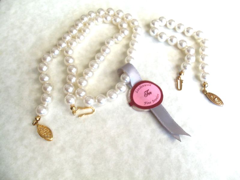 VINTAGE PEARL BEAD NECKLACE&BRACELET SET tag read LINENWOLD JEWELERS