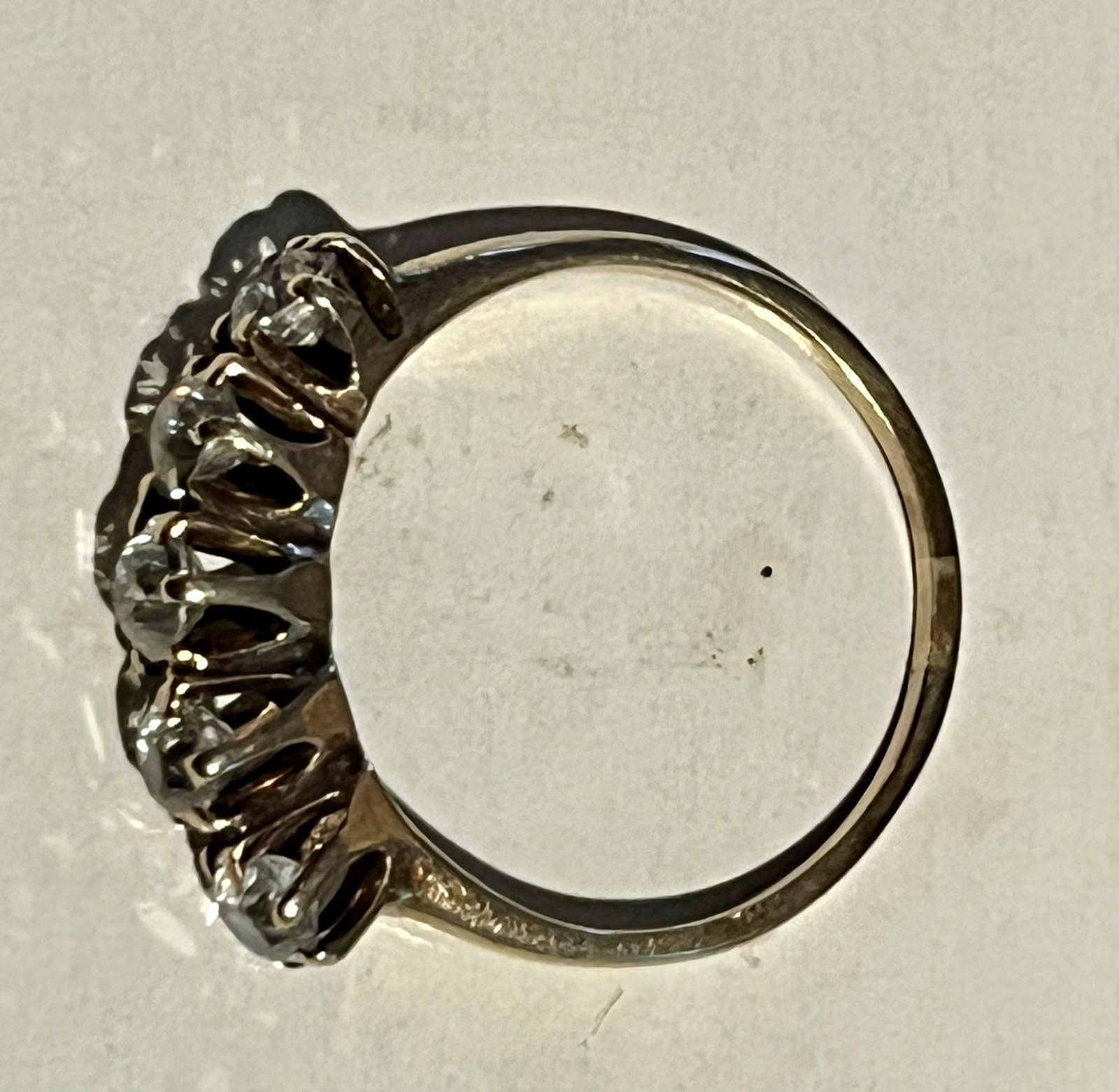 Gorgeous Petite Antique 14k Yellow Gold Ring ~ Five Old European Cut Diamonds