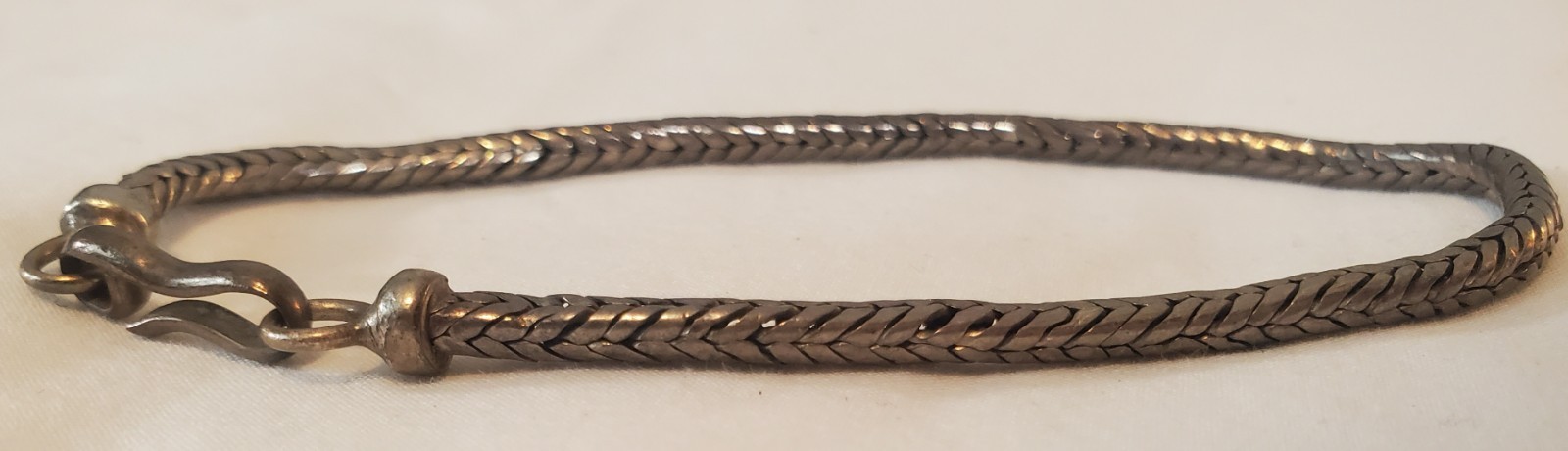 Vintage Sterling Silver Woven Chain Bracelet 9” Artisan Hook Clasp