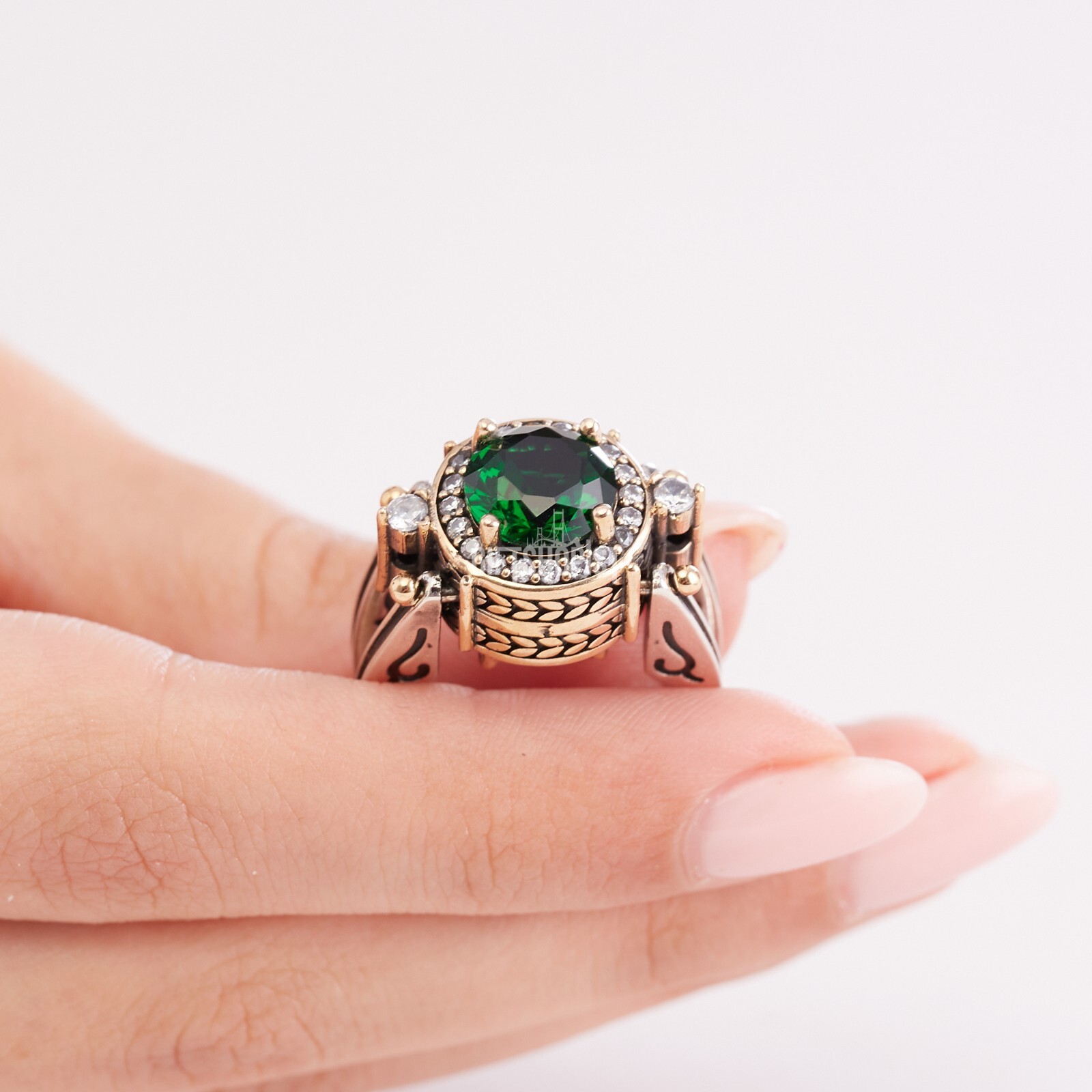 Turkish Reversible Round Emerald and Black Onyx Topaz 925 Sterling Silver Ring