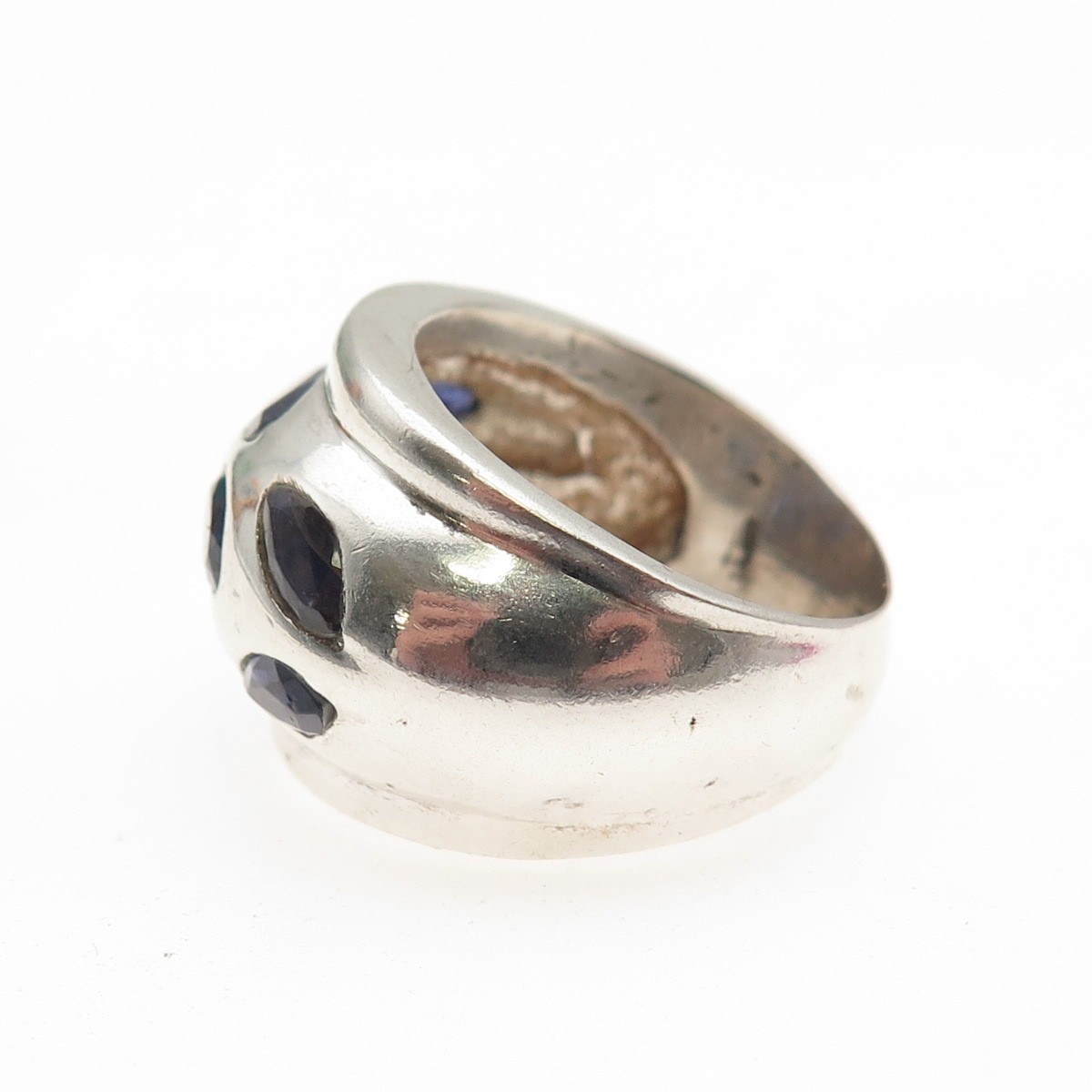 925 Sterling Silver Vintage Real Iolite Modernist Dome Ring Size 8