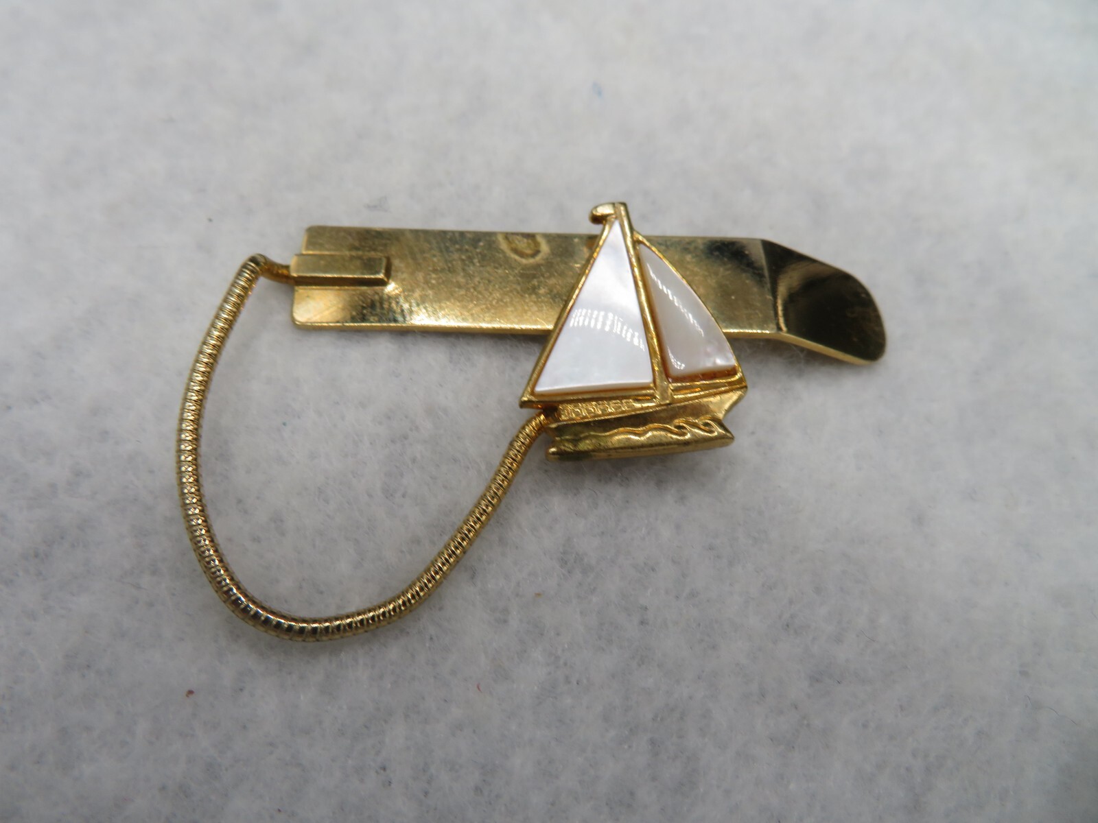 Vintage Hadley Gold Tone Sailboat Tie Clip with Mother of Pearl Unique