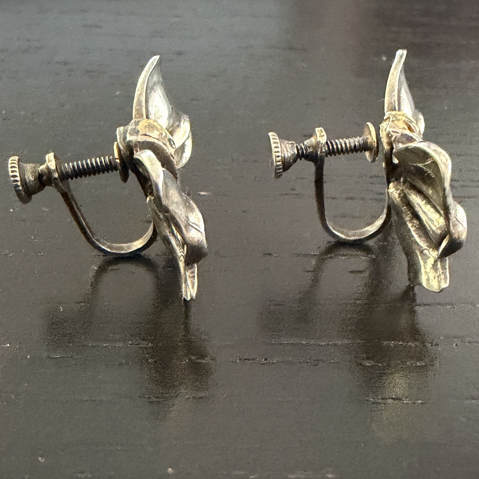 Vintage Sterling Silver Bow Ribbon Screw Back Earrings Rhinestone Accent 6.94g