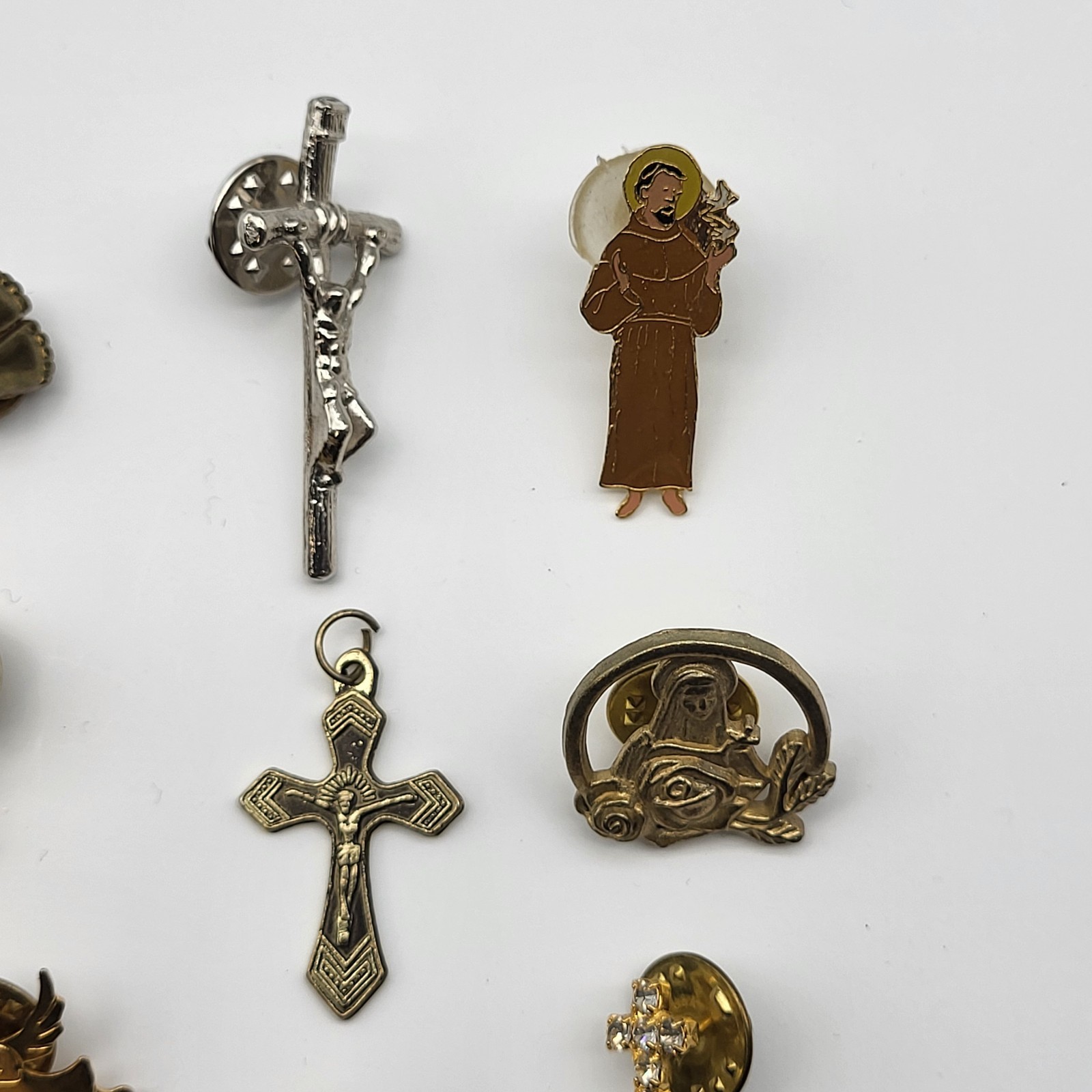 Vintage Christian Jewelry lit Angel pin Cross Pin Pendant Tie tacks lapel pins