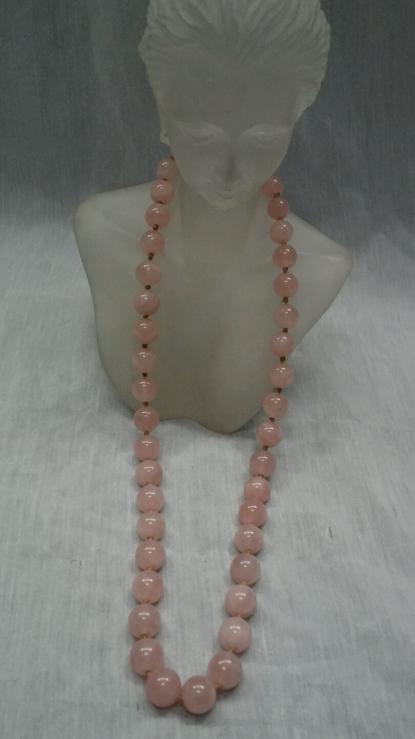 Stunning vintage Chinese export rose quartz silver filigree clasp necklace