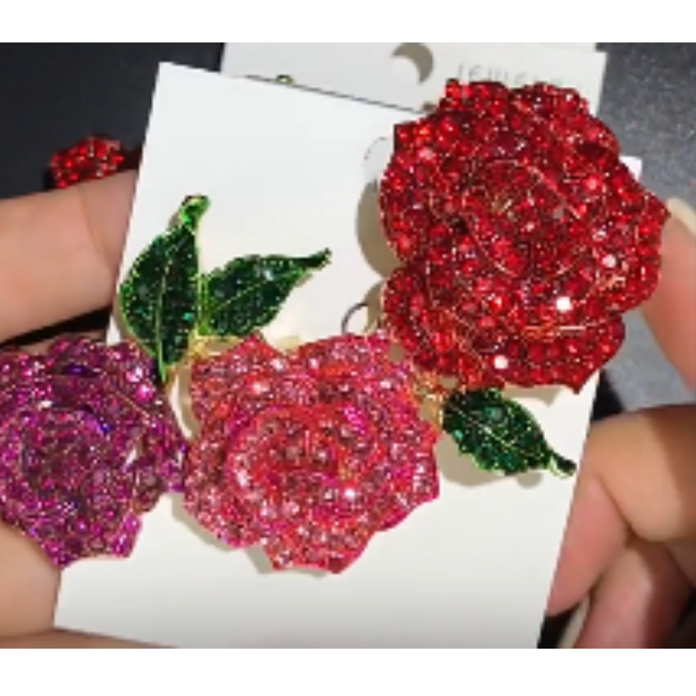 Rhinestone Valentine Brooches Red Love Heart Rose Flower Brooch Pin for Women US
