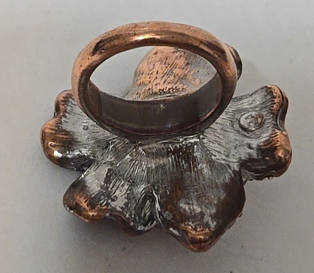 RA Robert Allison Black Enamel Faux Pearl Rhinestone Copper Pewter Ring