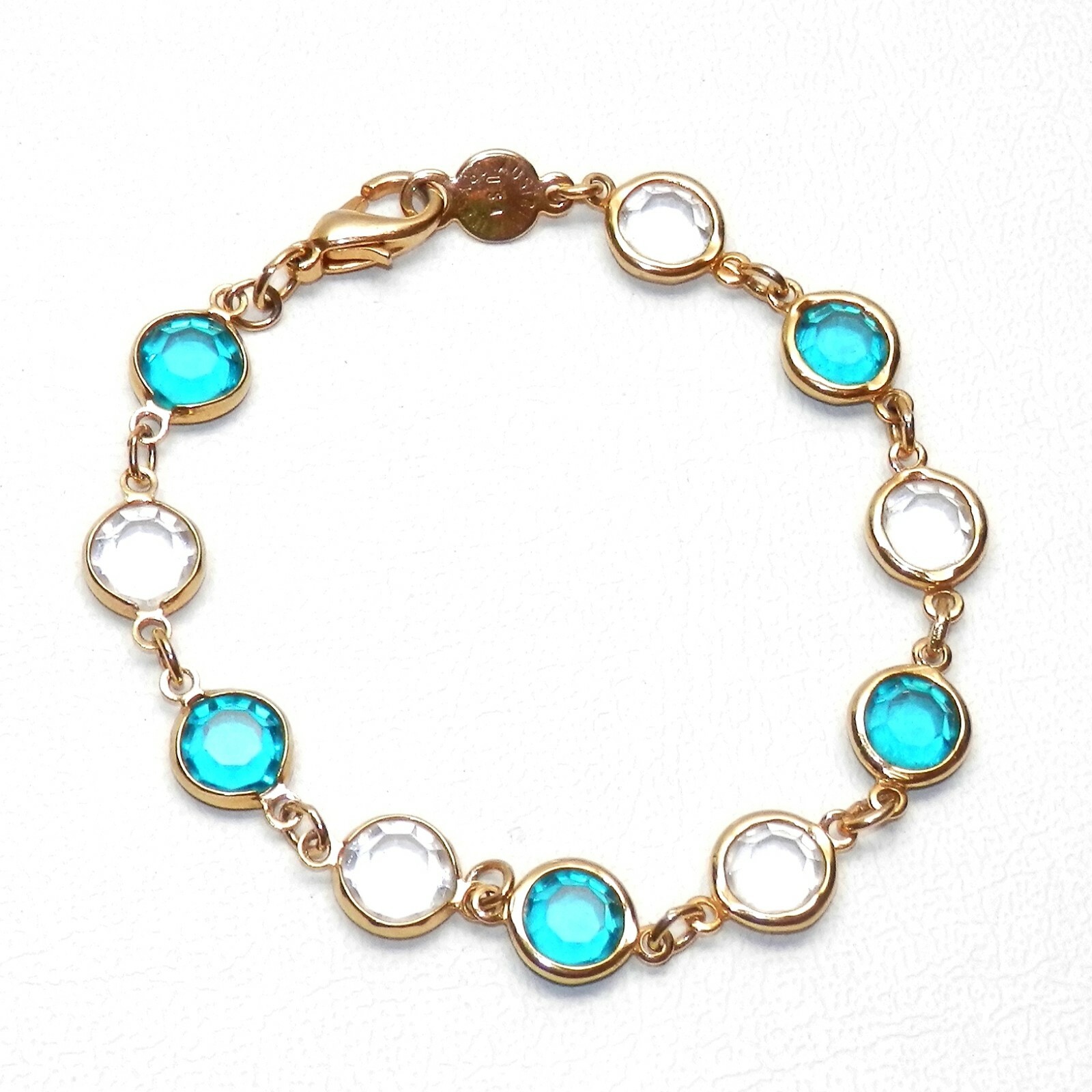 Austrian Crystal USA Signed Multi color Crystal Gold Tone Bracelet Vintage