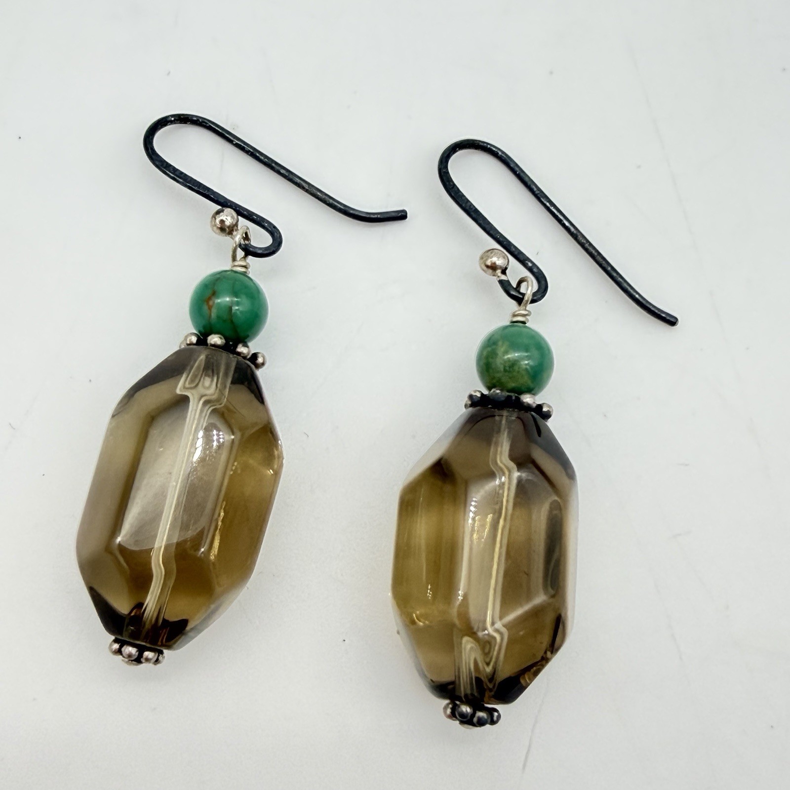 Vintage SX Sterling Silver 925 Smoky Quartz Earrings Large Dangle Statement HSN