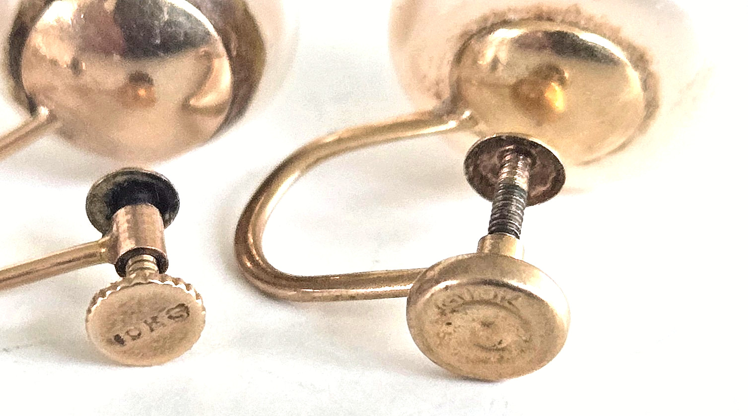 3 Vintage 10K Signed BDA S & G Faux Pearl Single Screw Back Earrings 4.95grams